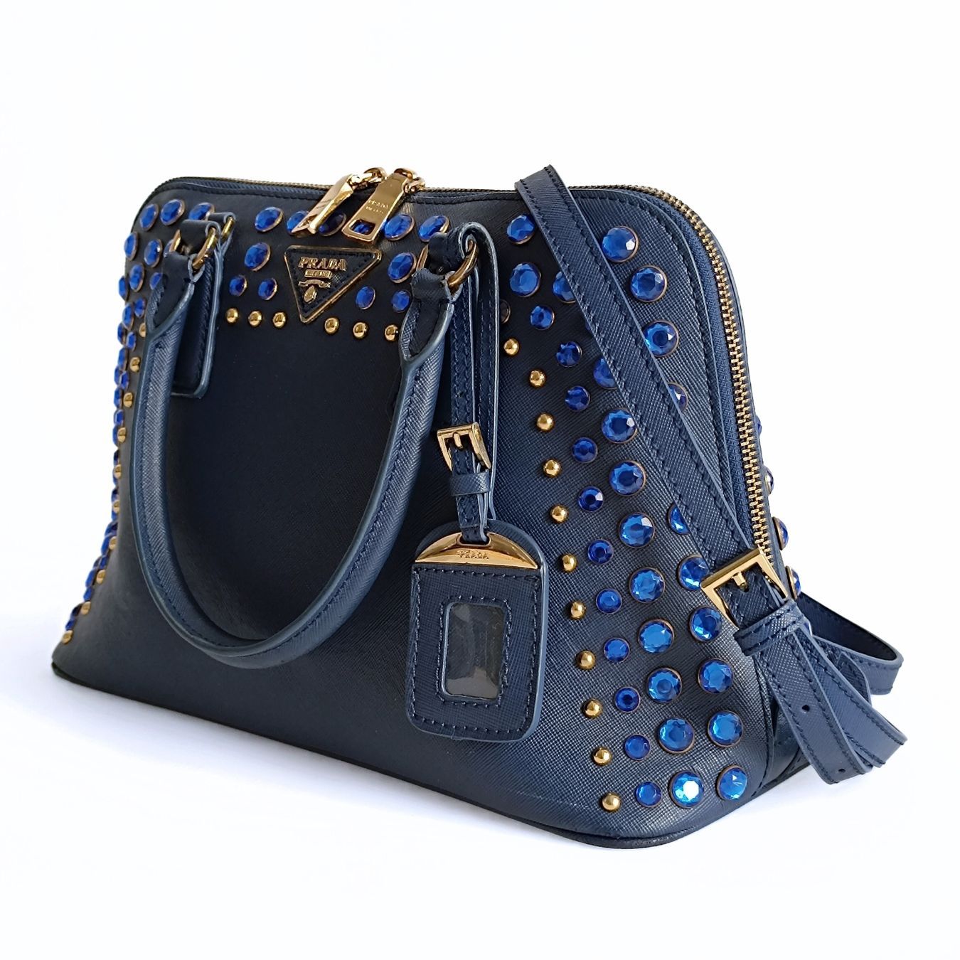 Luxury PradaBijoux shoulder bag in blue Saffiano leather