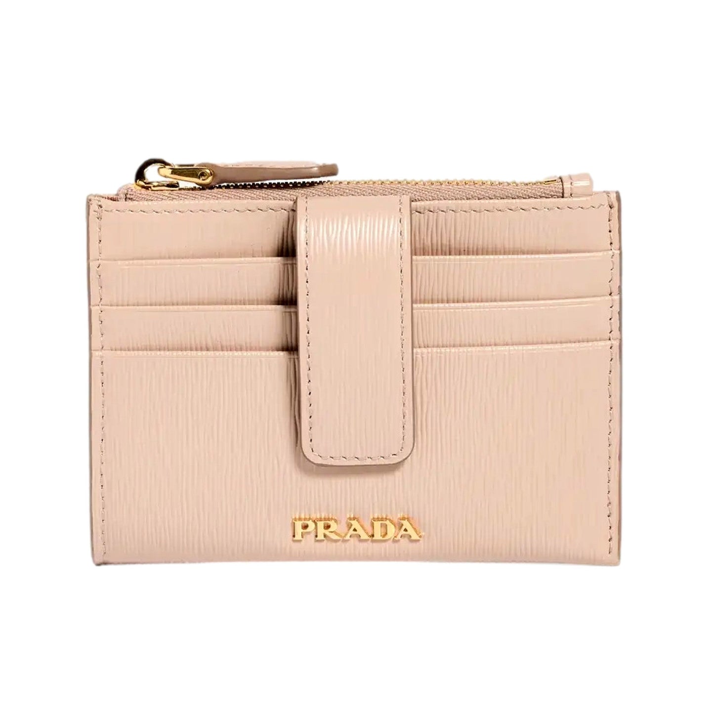 Luxury PradaVitello Move Card Holder Wallet Cipria Beige Leather Logo Plaque