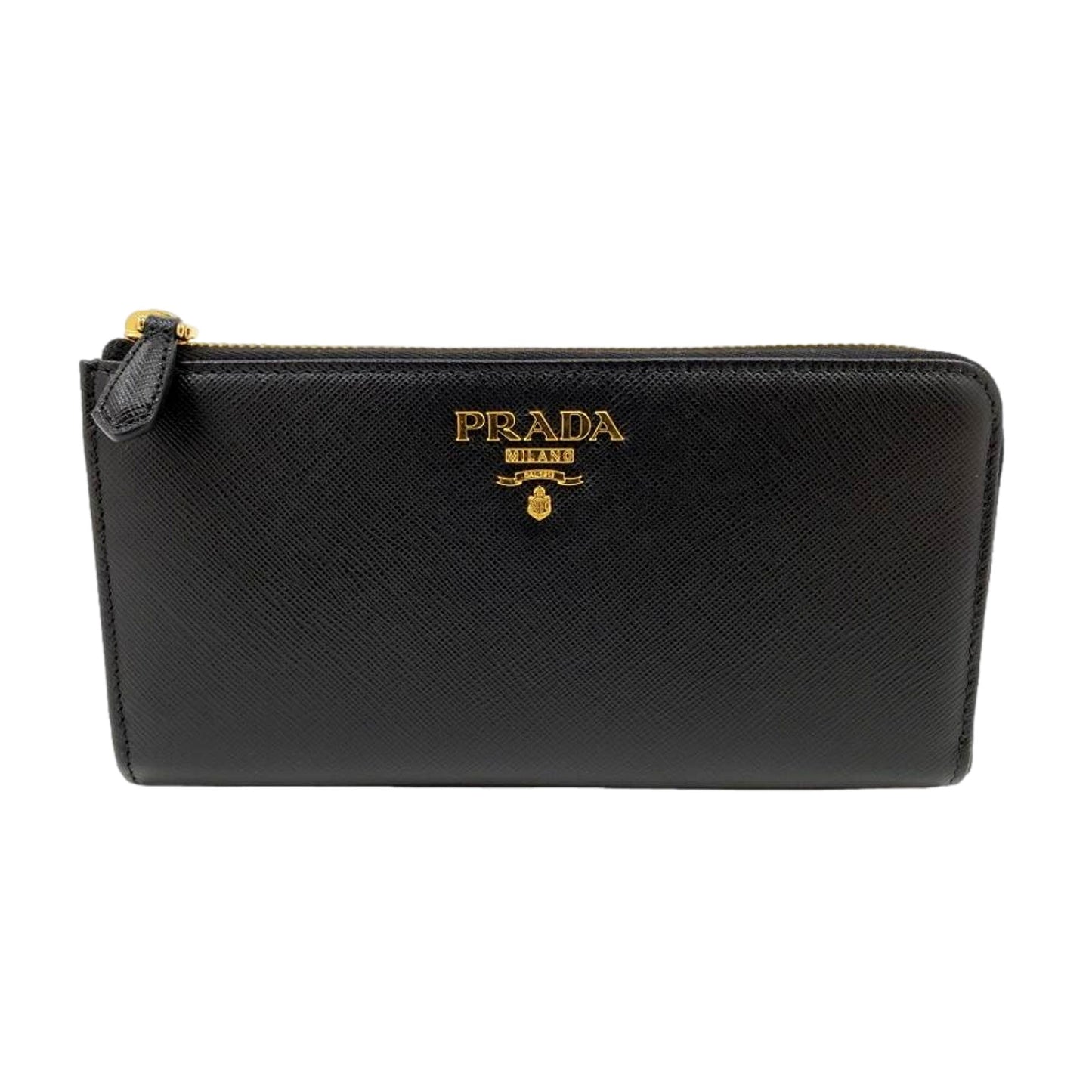 Luxury PradaSaffiano Long Continental Zip Wallet Black Leather Gold Logo