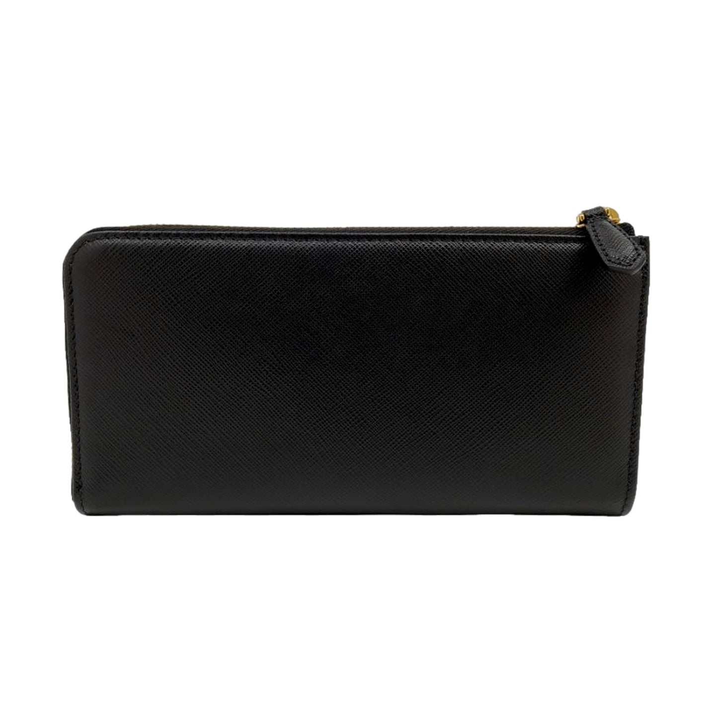 Luxury PradaSaffiano Long Continental Zip Wallet Black Leather Gold Logo