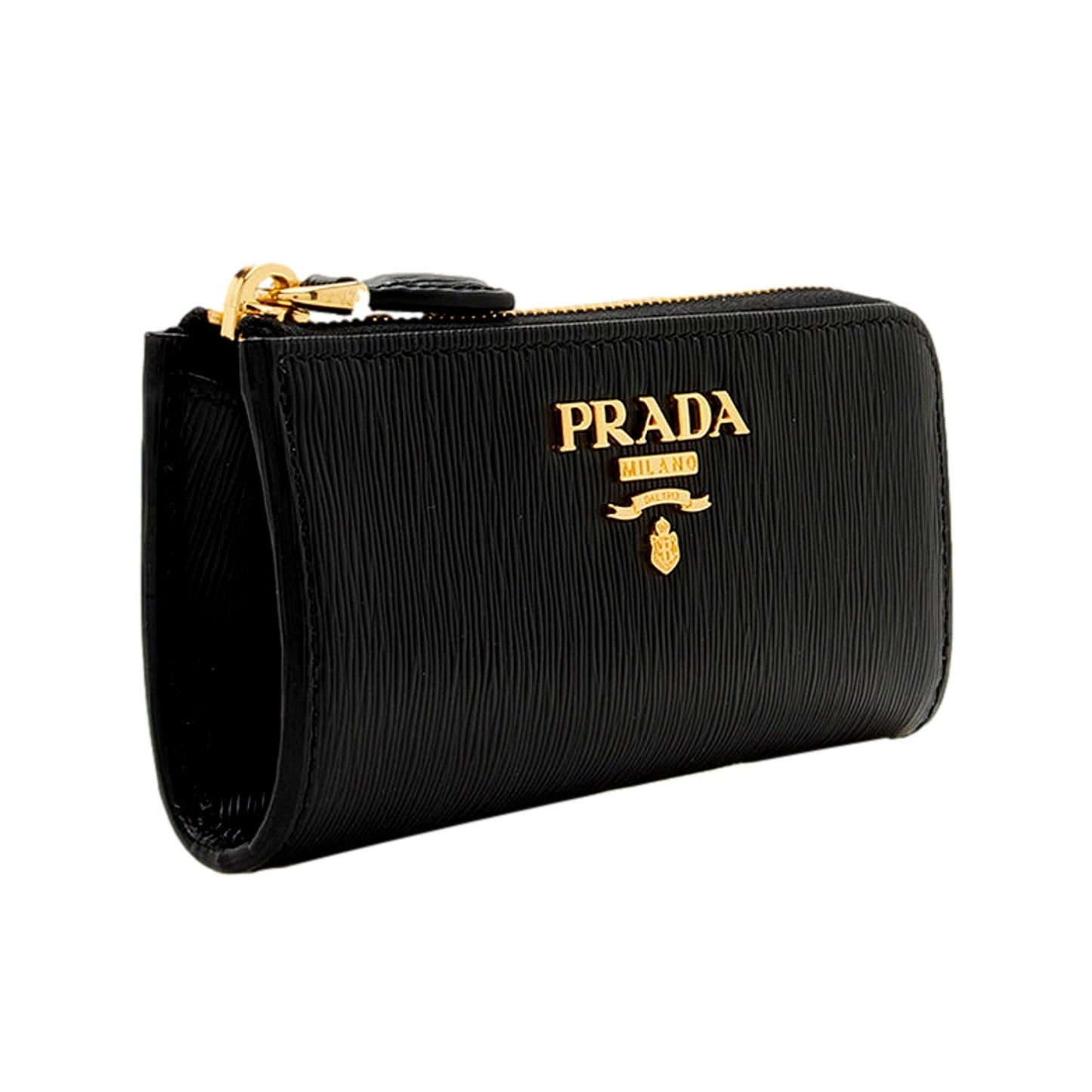 Luxury PradaVitello Move Key Case Holder Wallet Zip Pouch Black Calf Leather