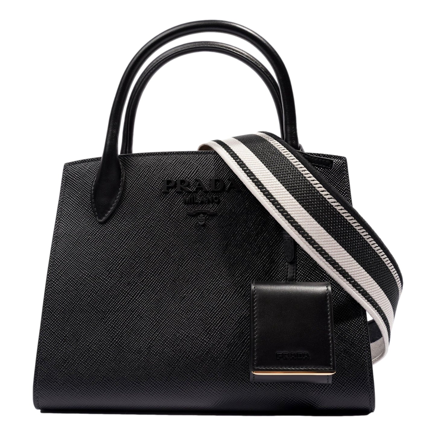 Luxury PradaMonochrome Saffiano Top Handle Crossbody Tote Bag Black