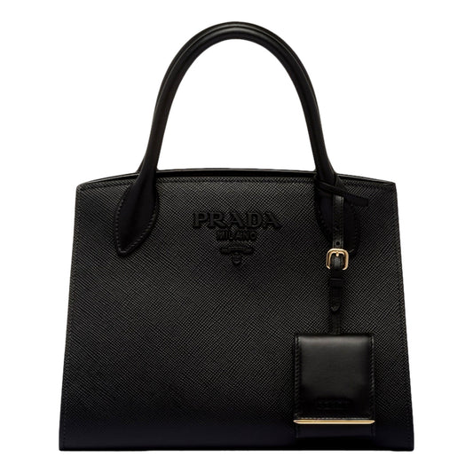 Luxury PradaMonochrome Saffiano Top Handle Crossbody Tote Bag Black