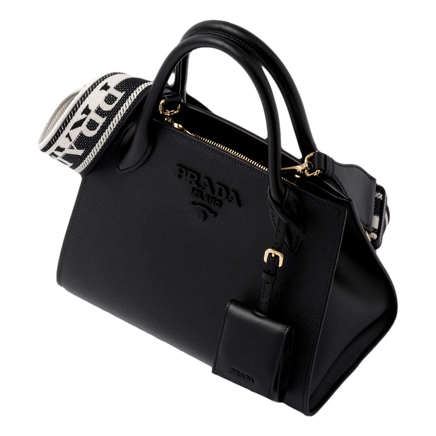 Luxury PradaMonochrome Saffiano Top Handle Crossbody Tote Bag Black