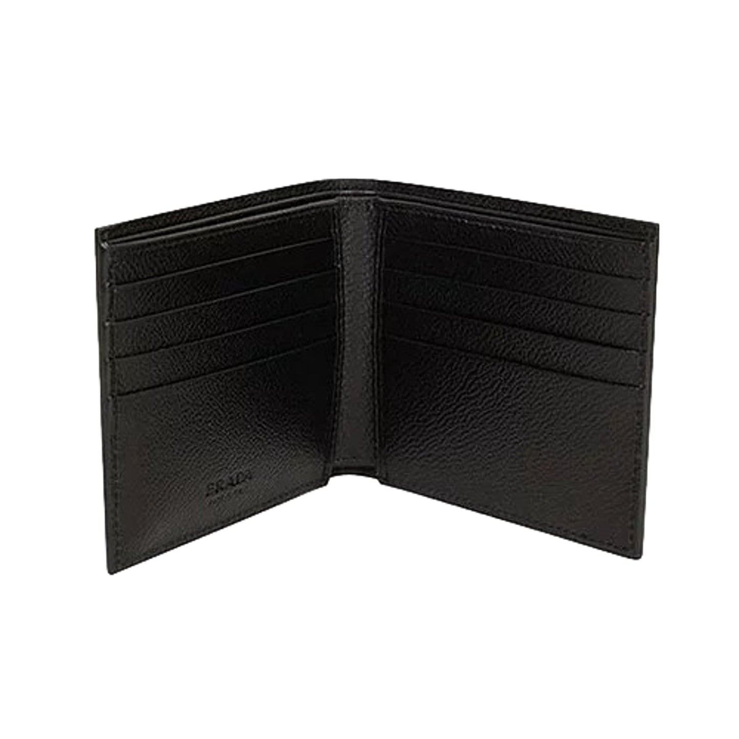 Luxury PradaVitello Micro Grain Black Leather Triangle Logo Bifold Wallet
