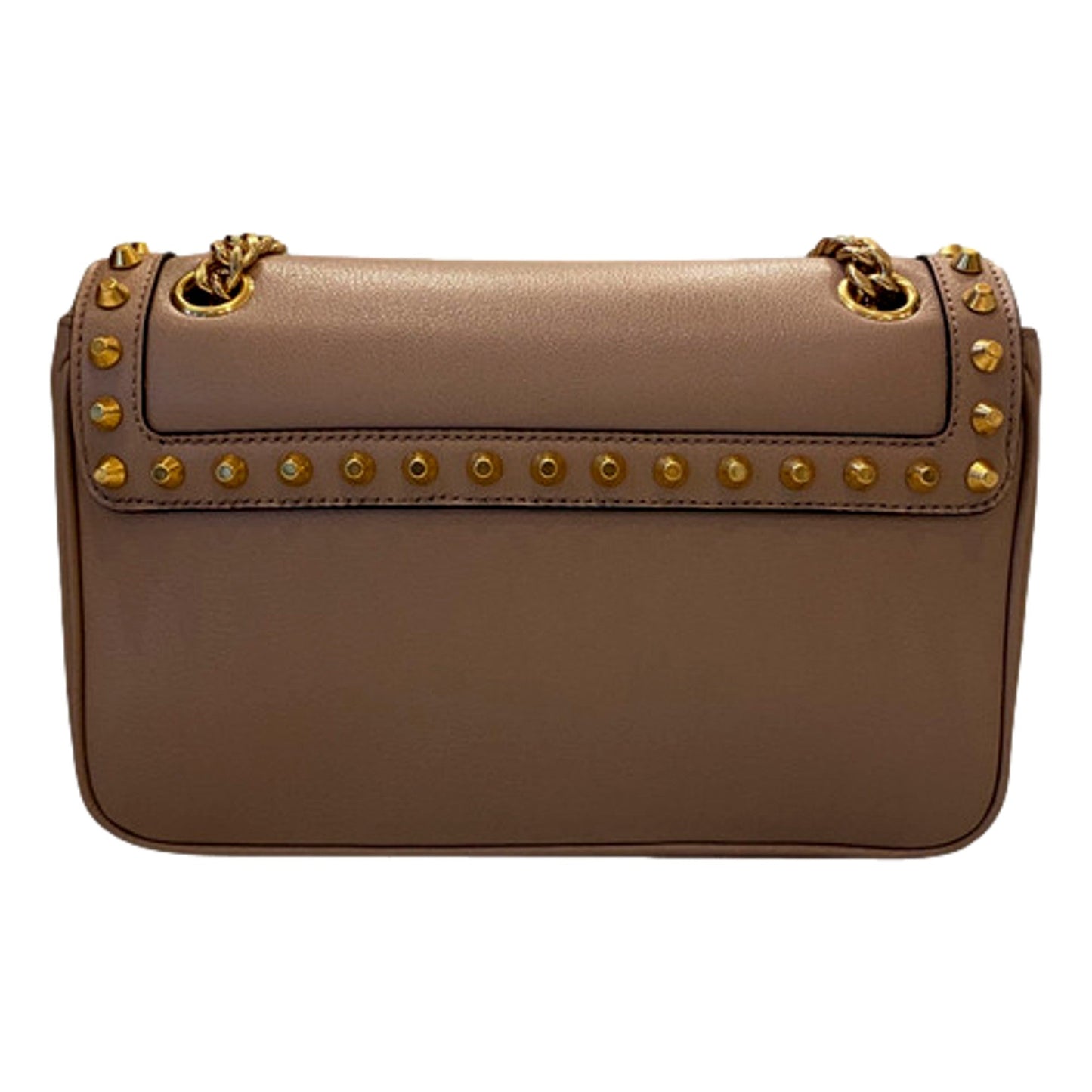 Luxury PradaPattina Glace Calf Leather Cammeo Beige Gold Studded Bag