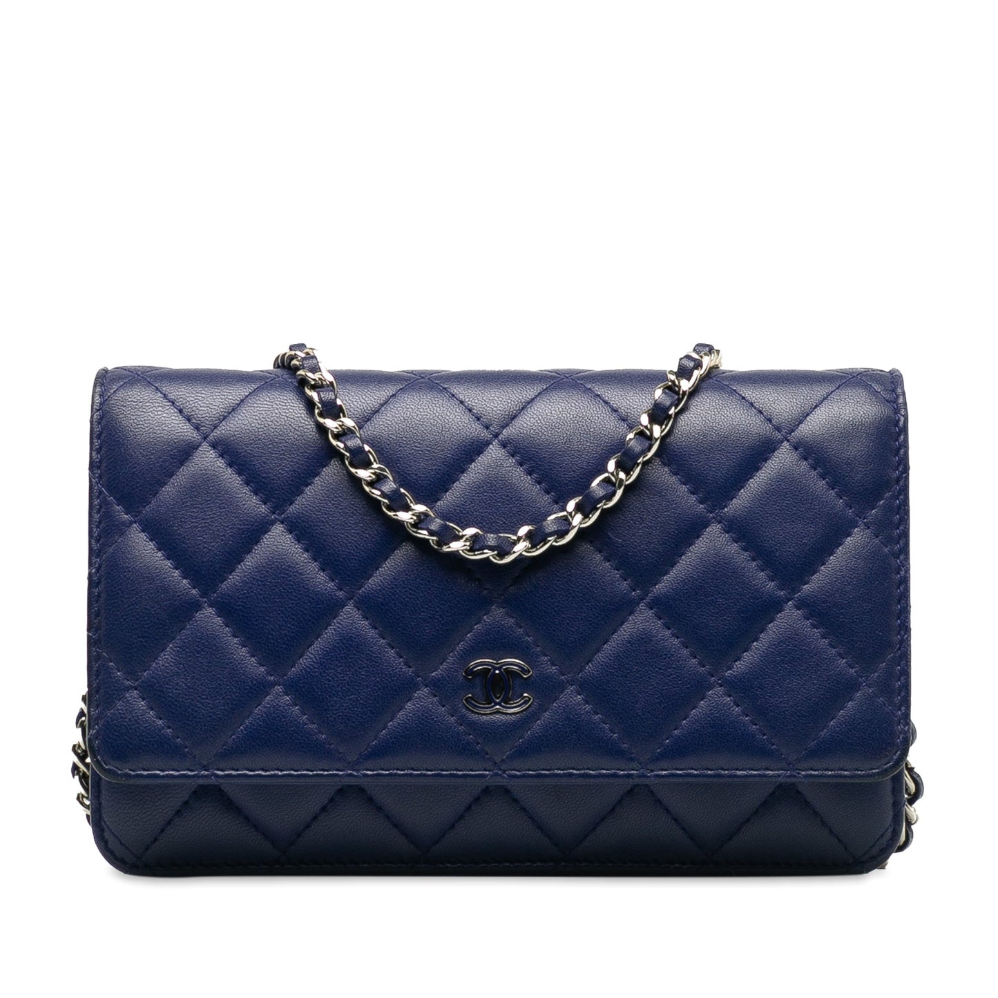 Luxury Chanel Wallet On Chain Blue Lambskin Silver