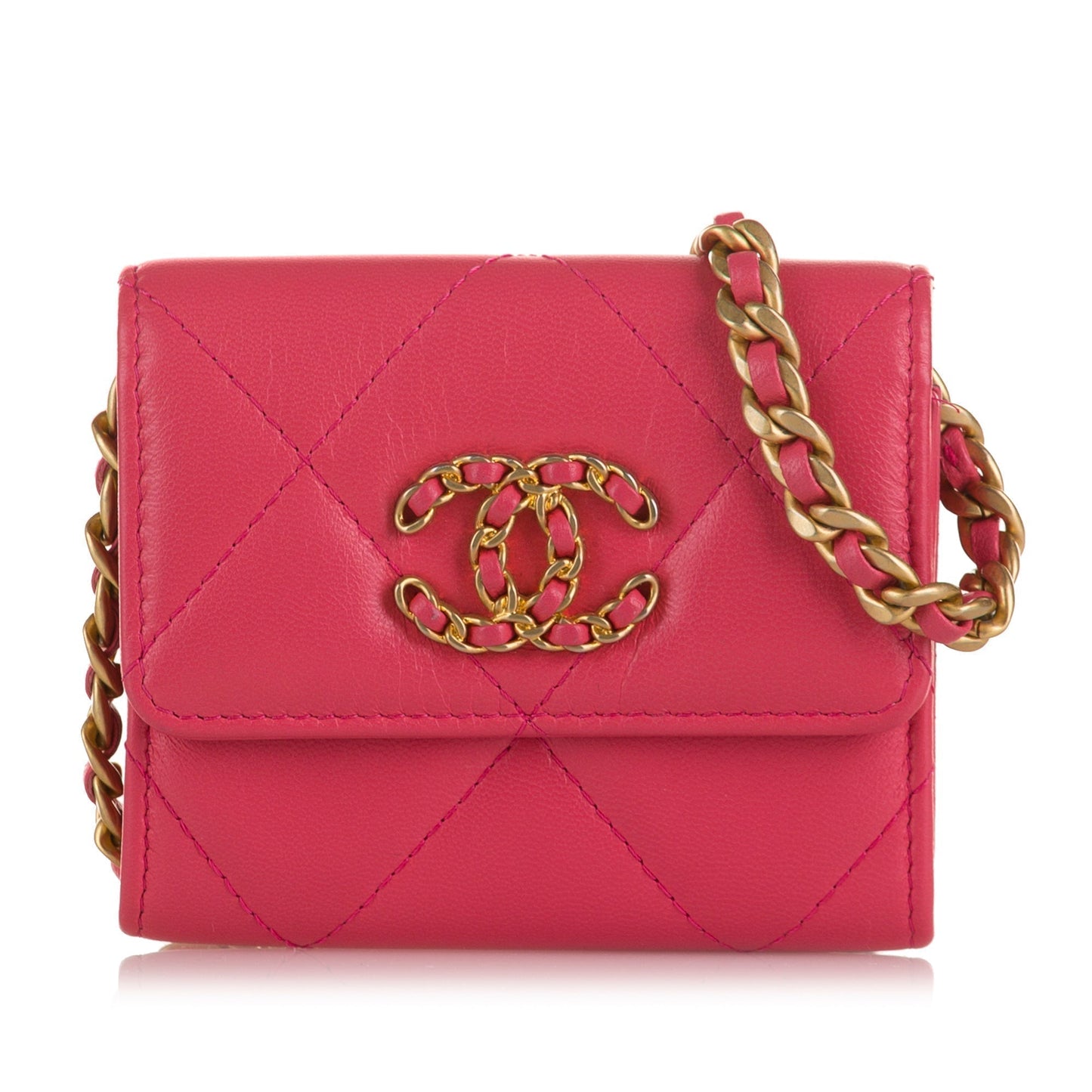 Luxury Chanel 19 WoC Pink Chevron Lambskin Gold