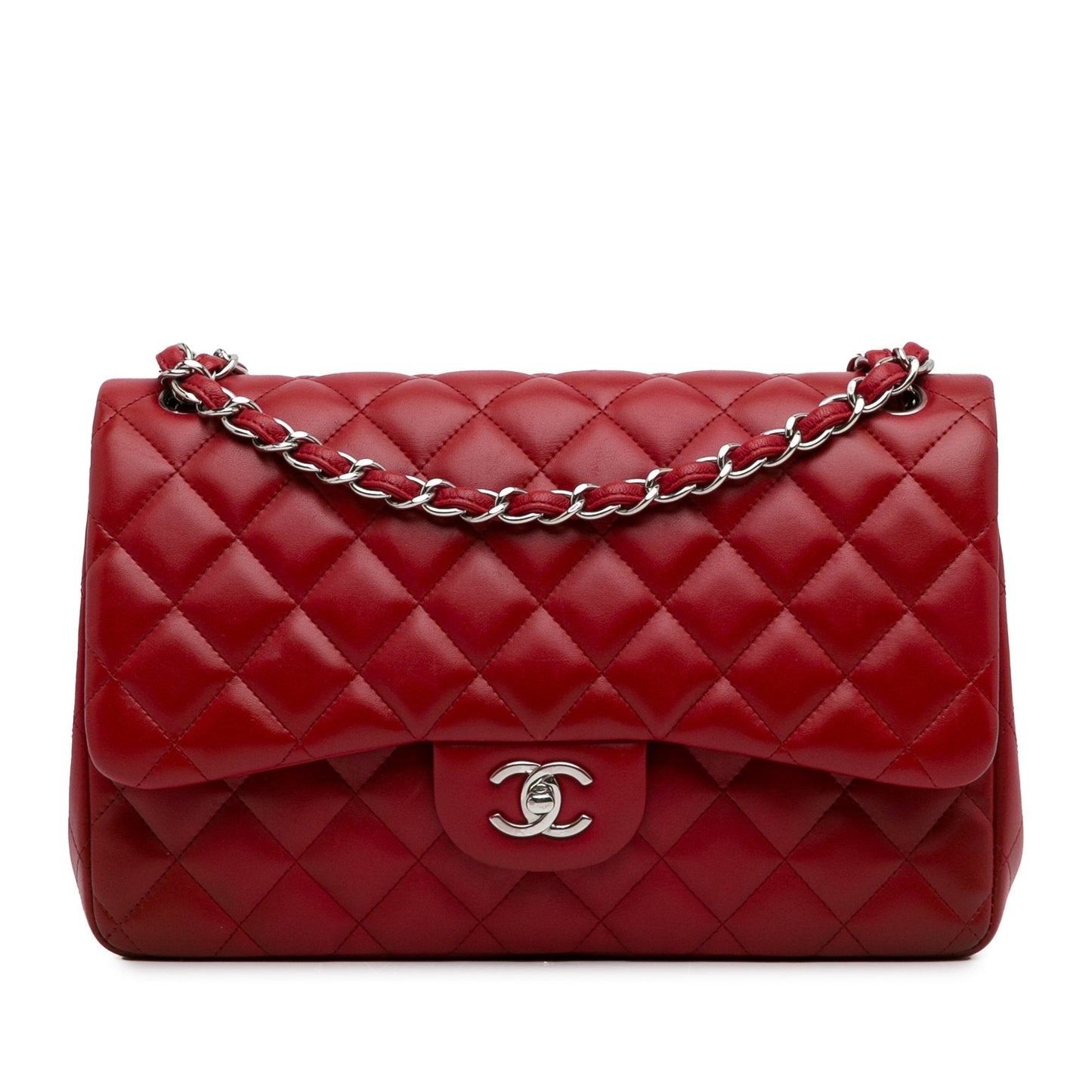 Luxury Chanel Classic Double Flap Jumbo Red Lambskin Silver