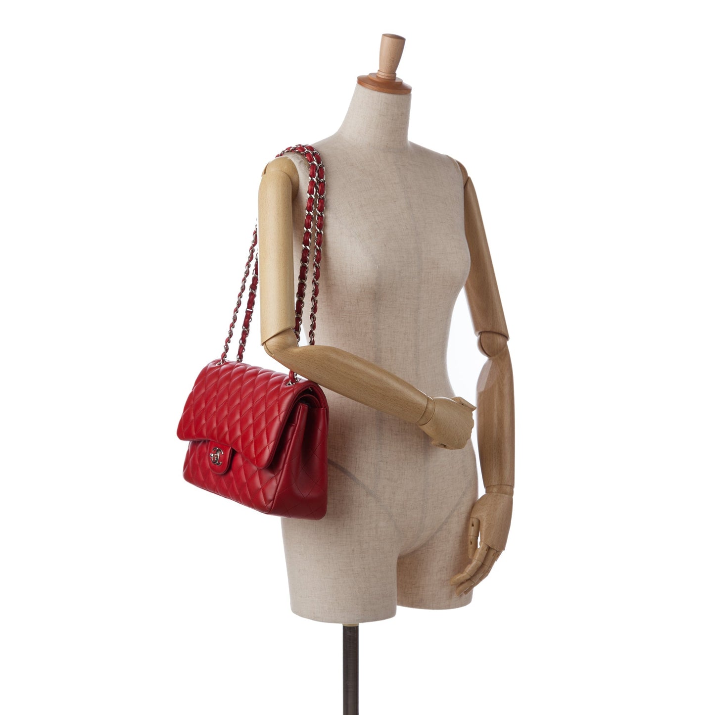 Luxury Chanel Classic Double Flap Jumbo Red Lambskin Silver