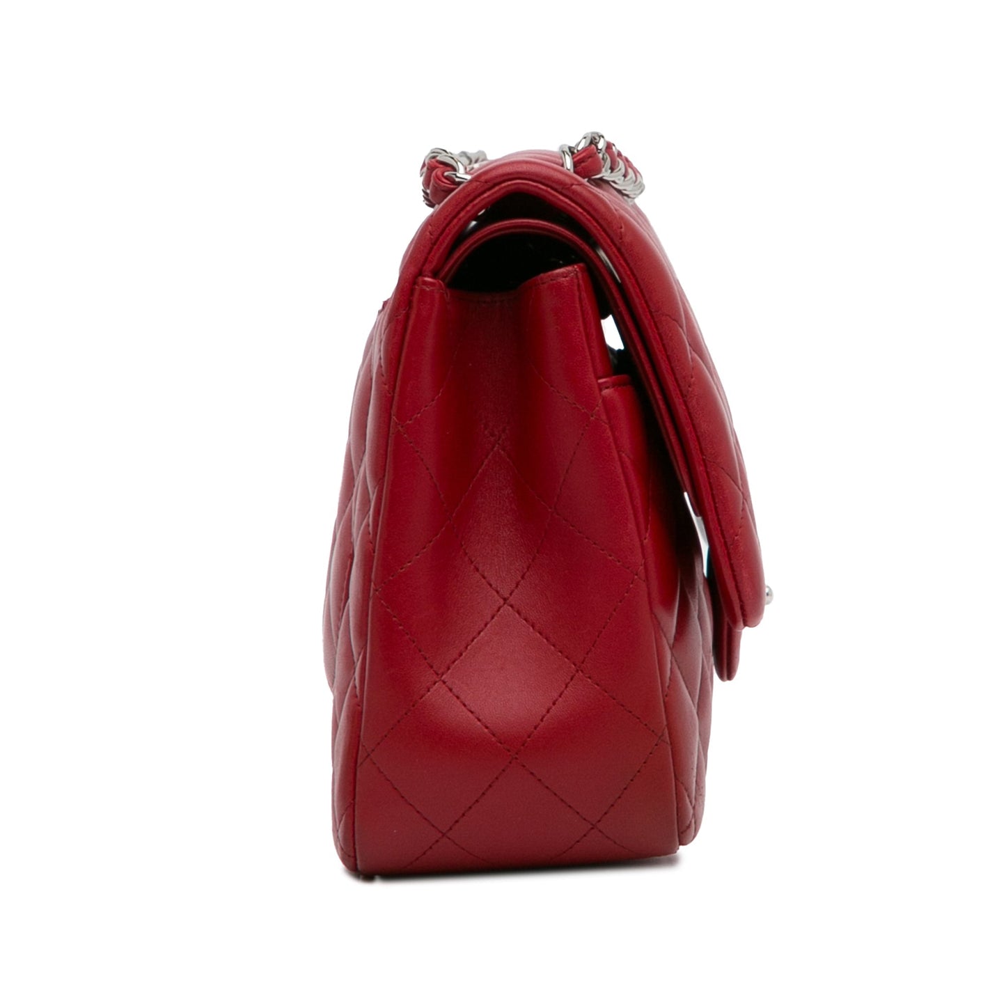 Luxury Chanel Classic Double Flap Jumbo Red Lambskin Silver