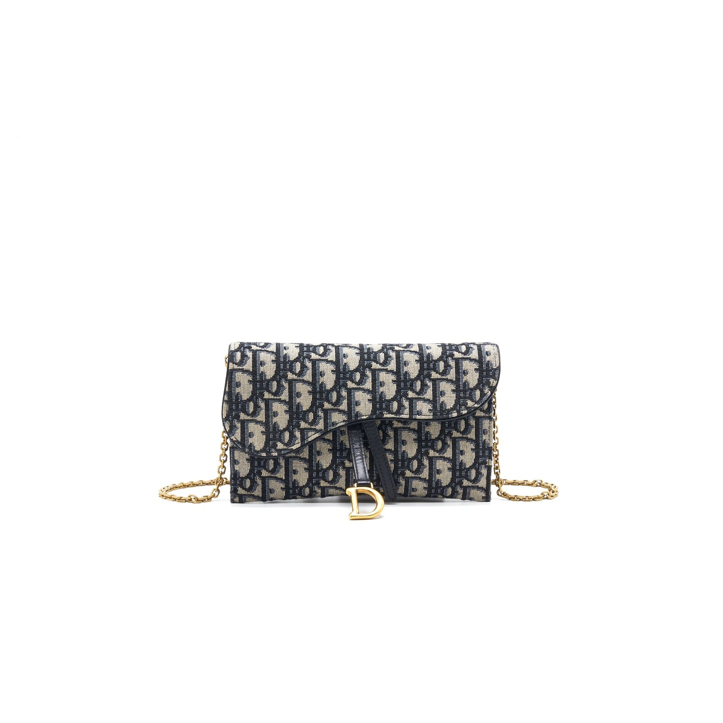 Luxury Dior Saddle Wallet with Chain Blue Oblique Jacquard