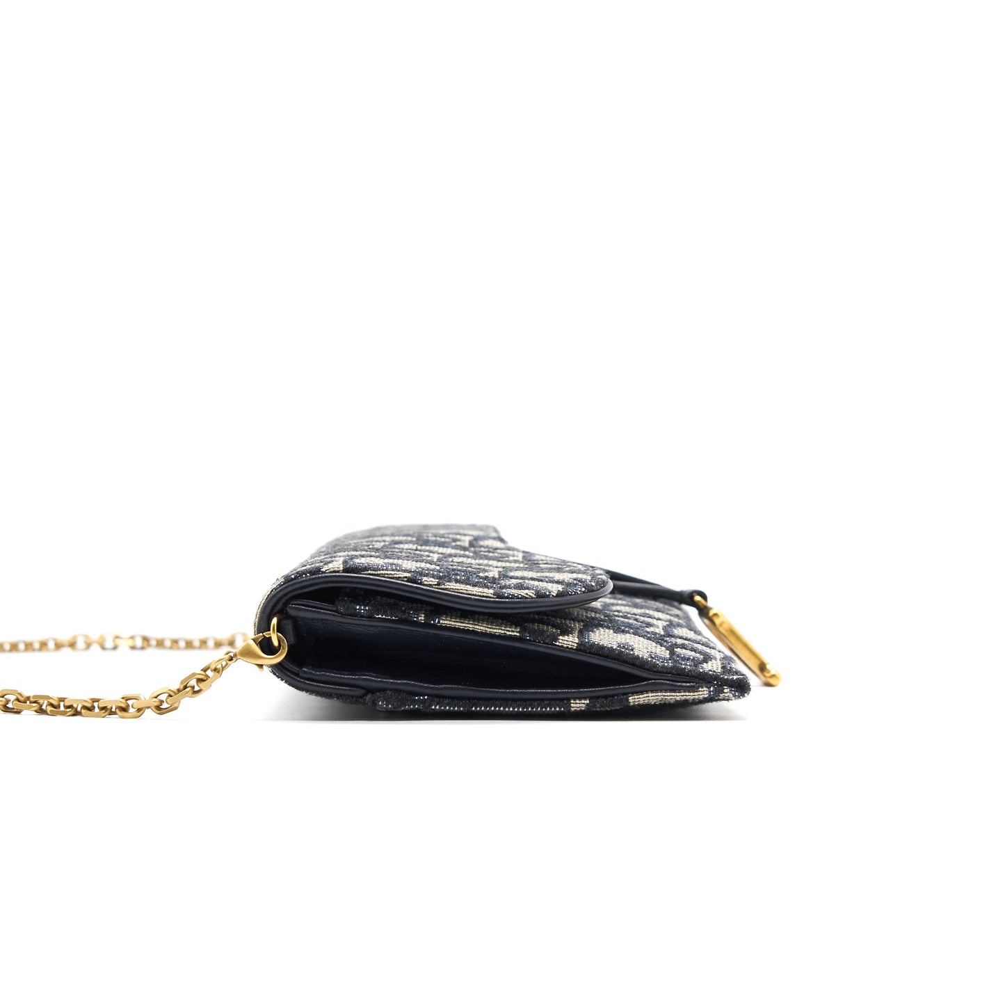 Luxury Dior Saddle Wallet with Chain Blue Oblique Jacquard