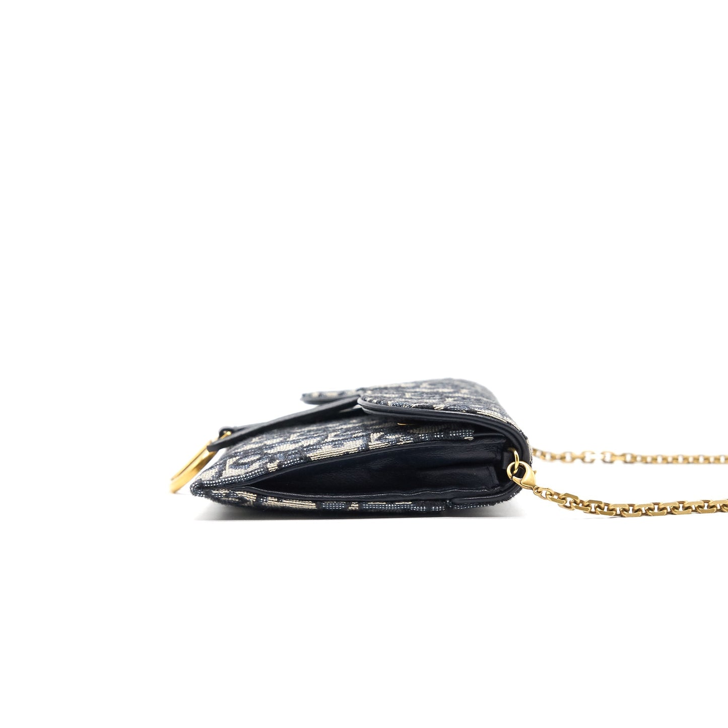 Luxury Dior Saddle Wallet with Chain Blue Oblique Jacquard