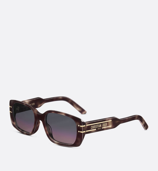 Luxury Diorsignature S12I Light Gray Tortoiseshell Effect Rectangular Sunglasses