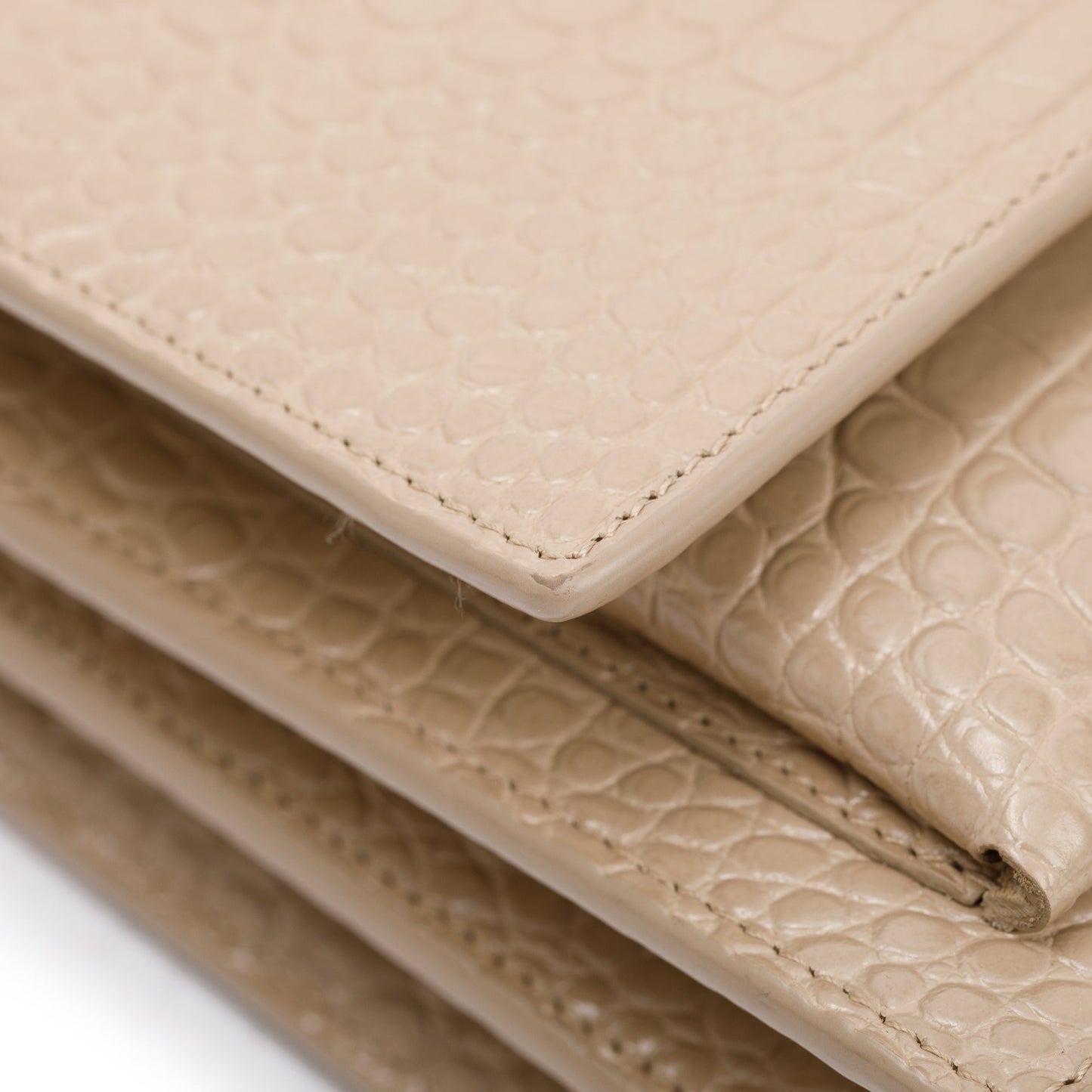 Saint Laurent 2020 Beige Crocodile Embossed Leather Medium Sunset Bag
