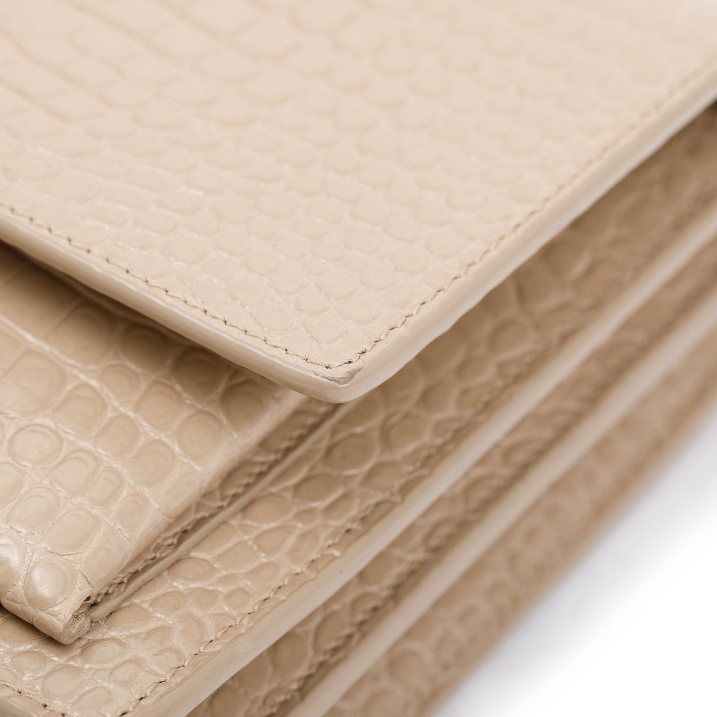 Saint Laurent 2020 Beige Crocodile Embossed Leather Medium Sunset Bag