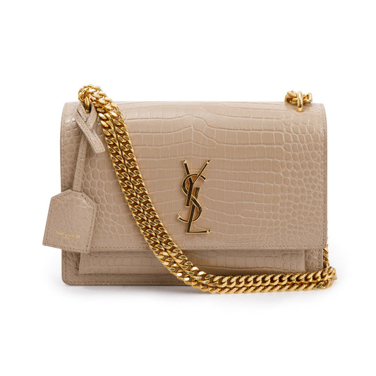 Saint Laurent 2020 Beige Crocodile Embossed Leather Medium Sunset Bag