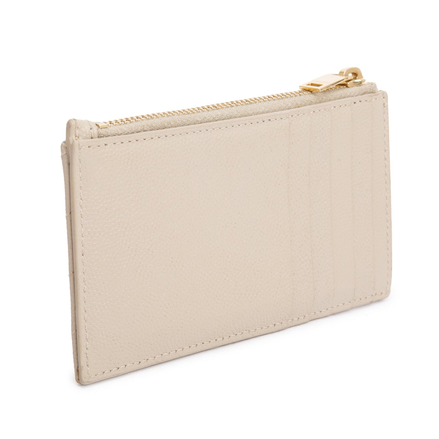 Saint Laurent 2020 Beige Grain De Poudre Embossed Leather Cassandre Matelasse Fragments Zipped Card Case
