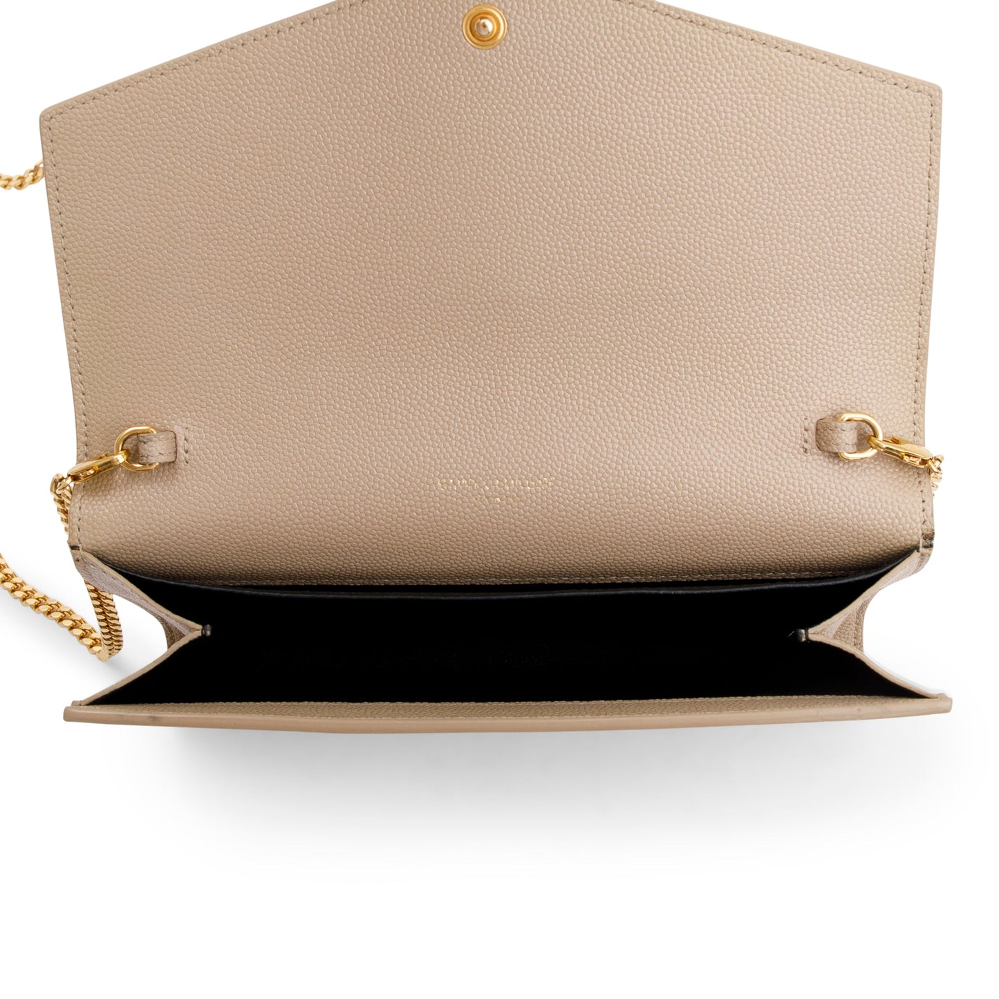 Saint Laurent 2020 Beige Grain De Poudre Leather Uptown Chain Wallet