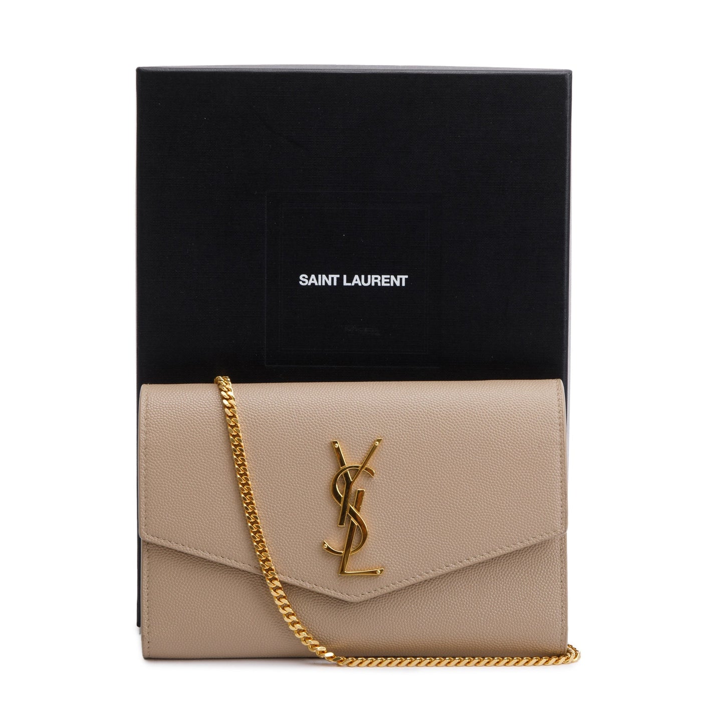 Saint Laurent 2020 Beige Grain De Poudre Leather Uptown Chain Wallet