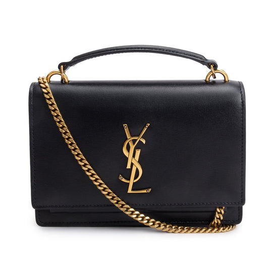 Saint Laurent 2020 Black Calfskin Leather Sunset Chain Wallet