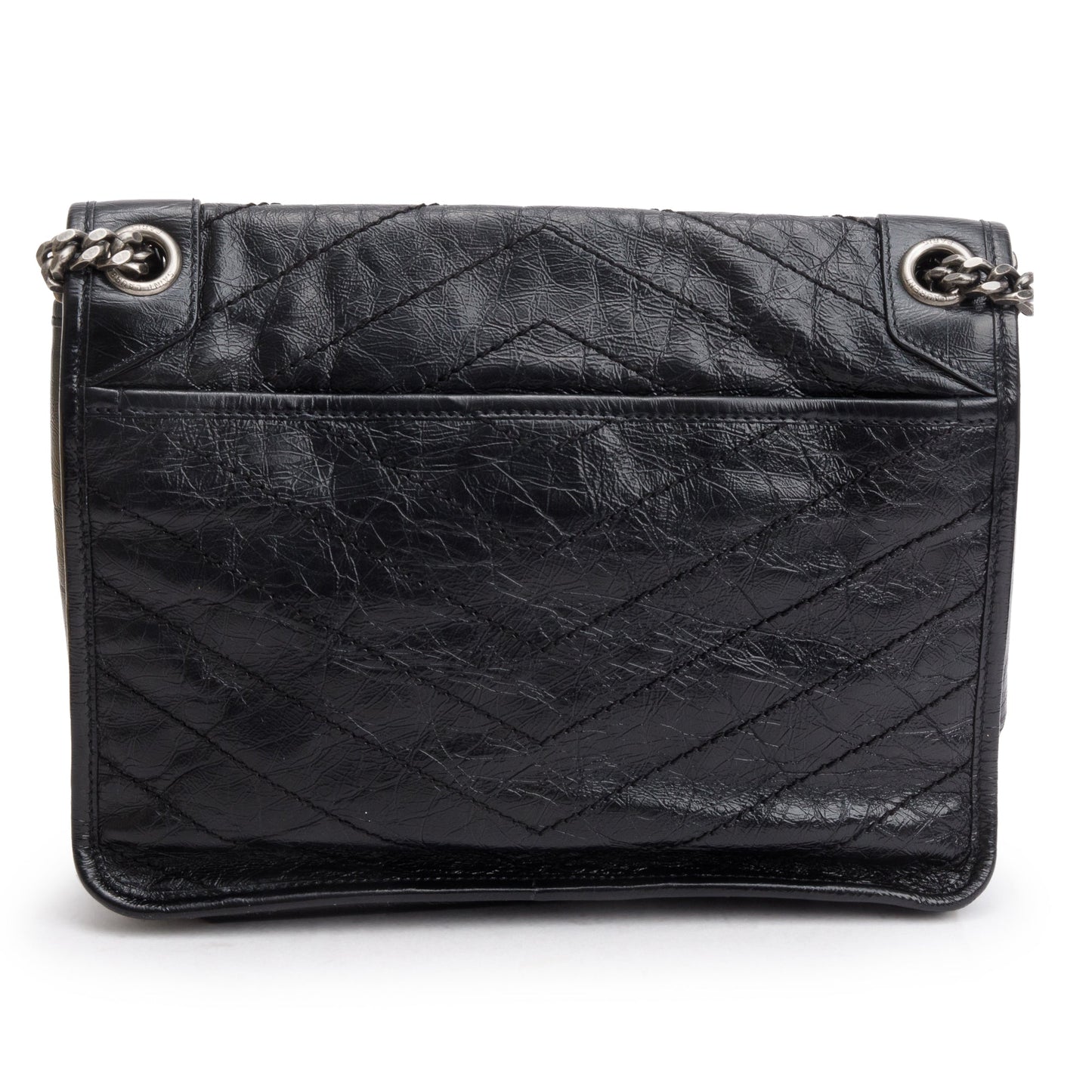 Saint Laurent 2020 Black Crinkled Calfskin Leather Medium Niki Shoulder Bag