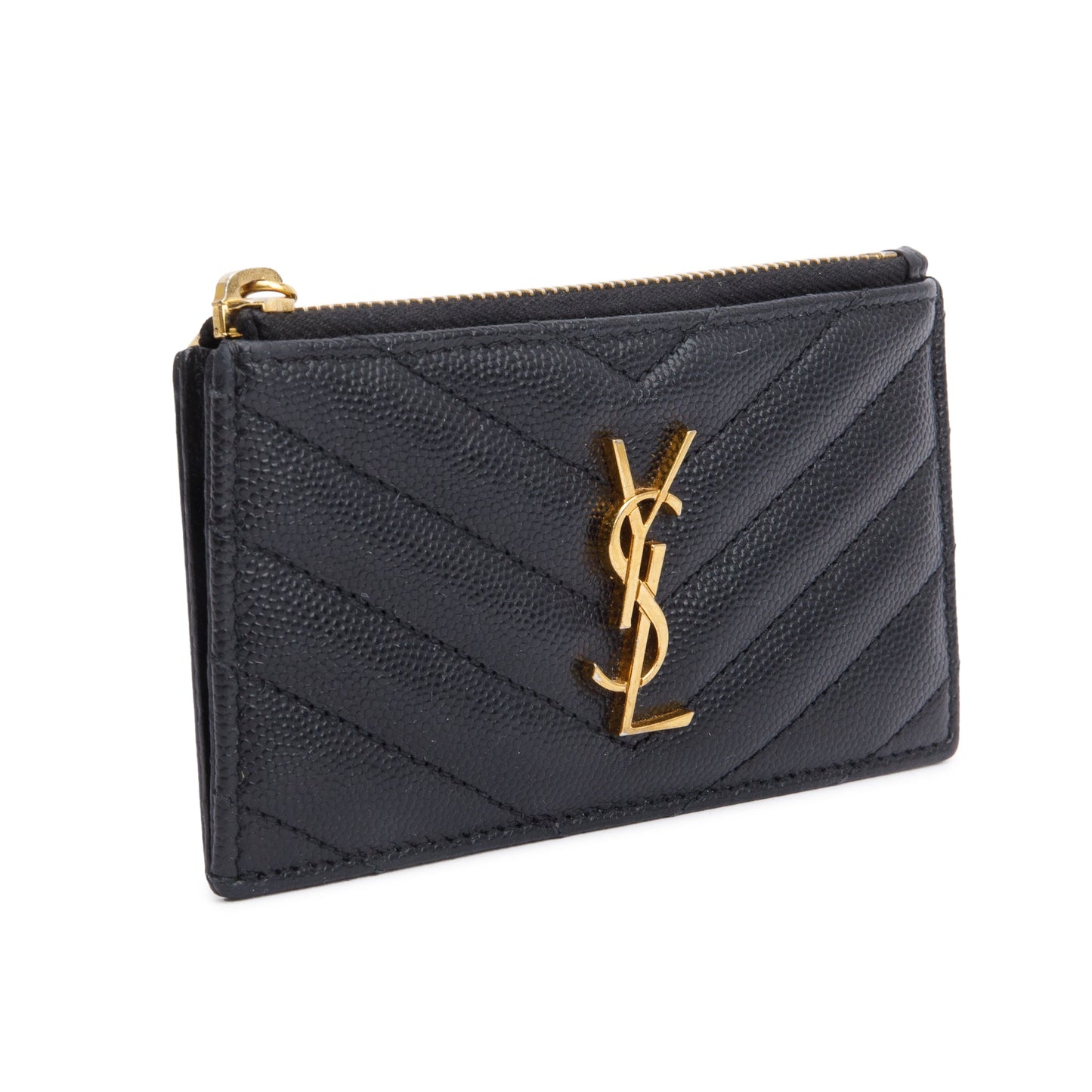 Saint Laurent 2020 Black Grain De Poudre Embossed Leather Cassandre Matelasse Fragments Zipped Card Case
