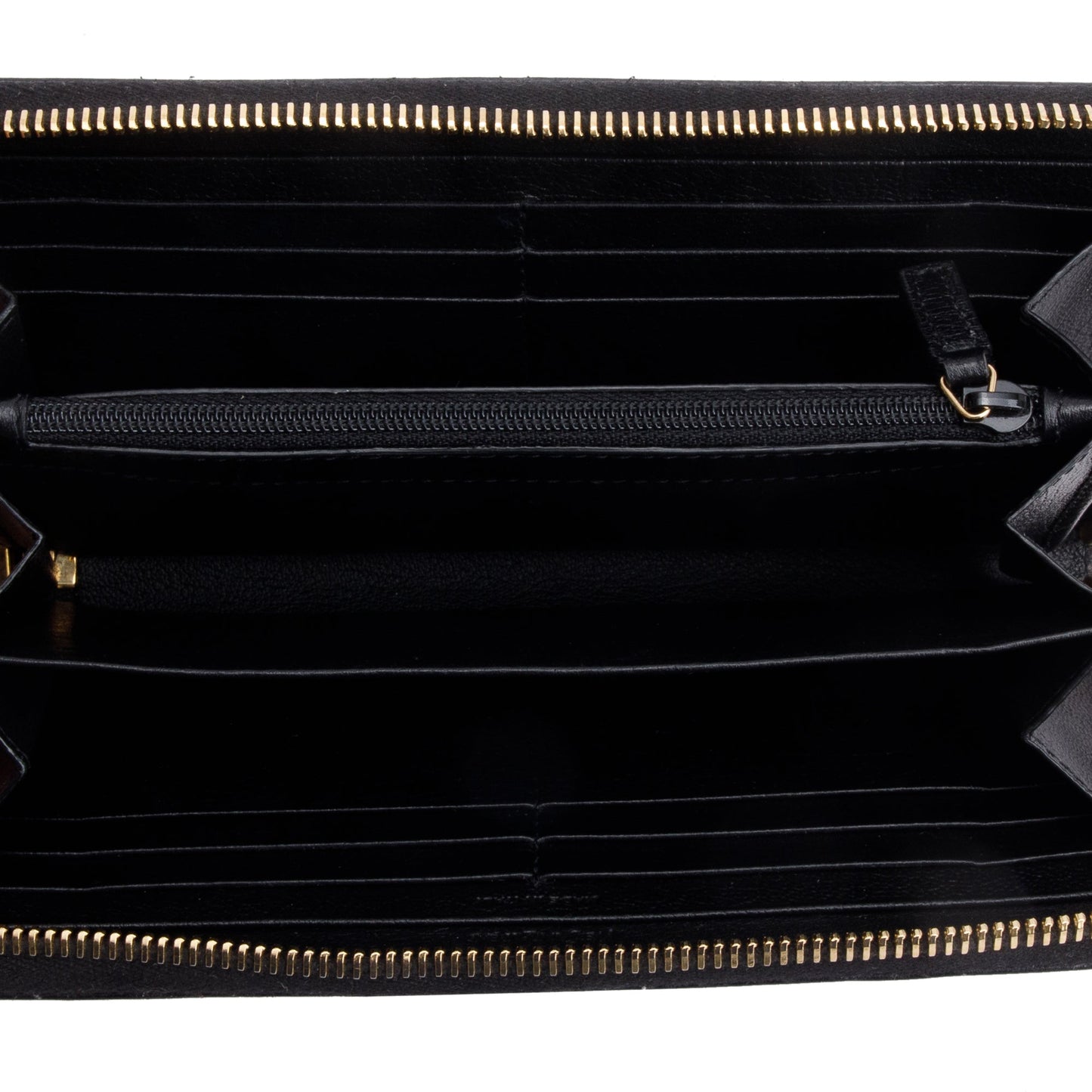 Saint Laurent 2020 Black Grained De Poudre Cassandre Zip Around Wallet