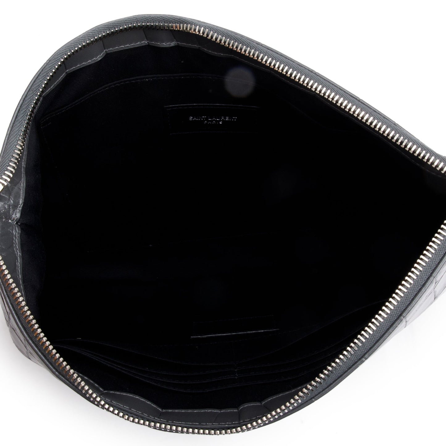 Saint Laurent 2020 Grey Crocodile Embossed Leather Cassandre Tablet Pouch