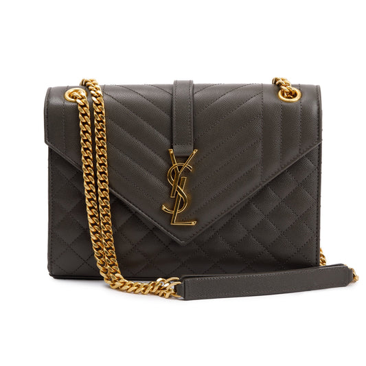 Saint Laurent 2020 Grey Grained De Poudre Medium Envelope Shoulder Bag