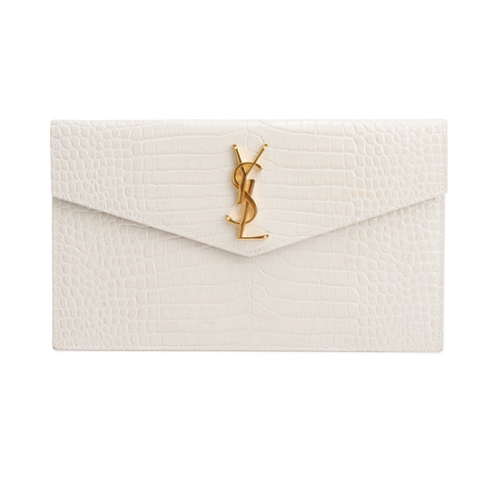 Saint Laurent 2020 Neutral Crocodile-Embossed Leather Uptown Pouch