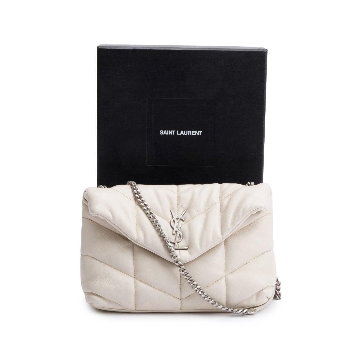 Saint Laurent 2020 White Nappa Leather Toy Puffer Loulou Shoulder Bag