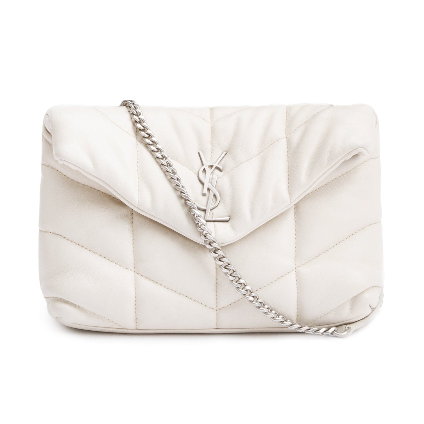 Saint Laurent 2020 White Nappa Leather Toy Puffer Loulou Shoulder Bag