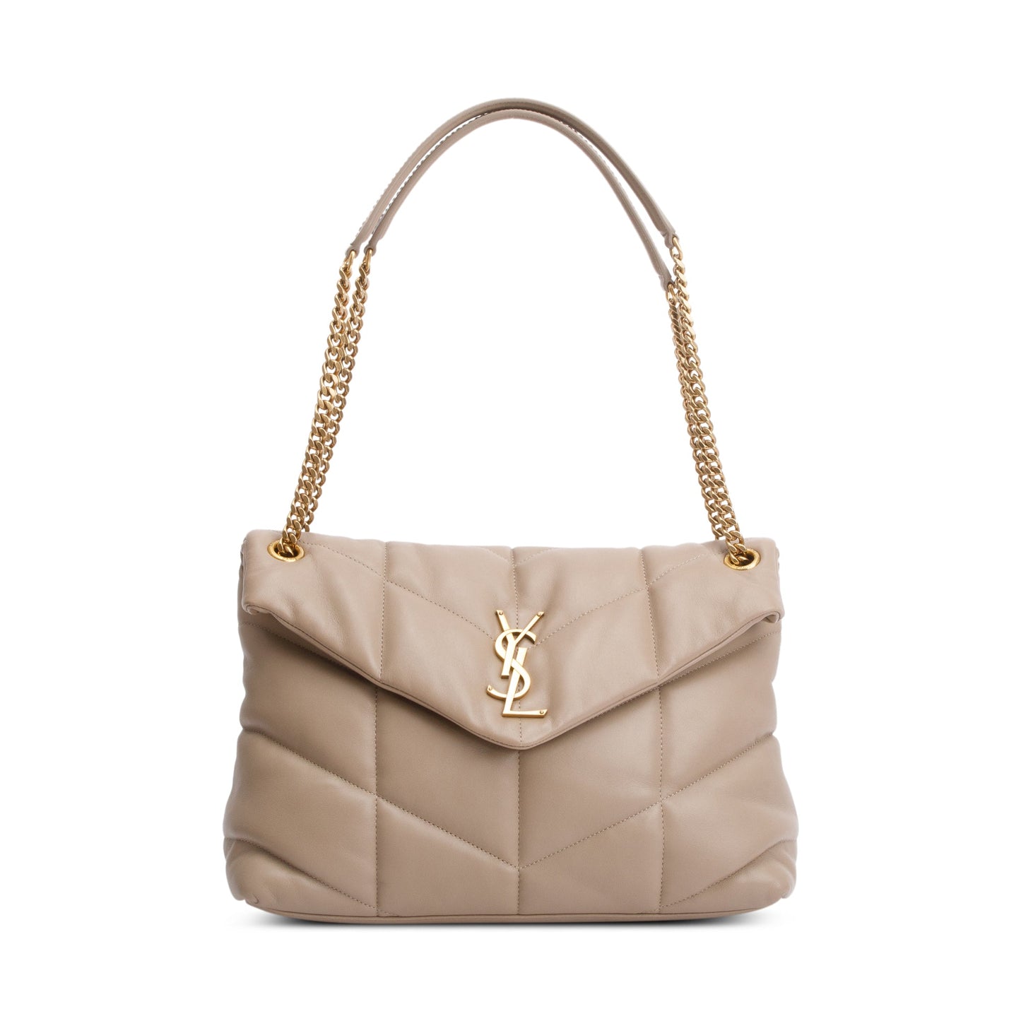 Saint Laurent 2021 Beige Nappa Leather Medium Puffer Loulou Shoulder Bag