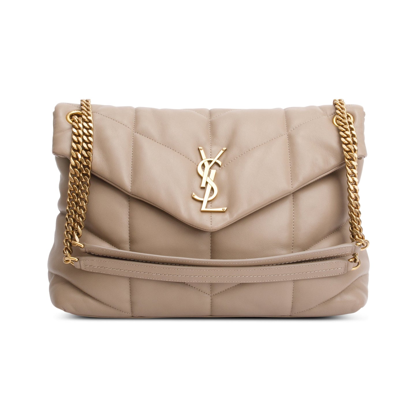 Saint Laurent 2021 Beige Nappa Leather Medium Puffer Loulou Shoulder Bag