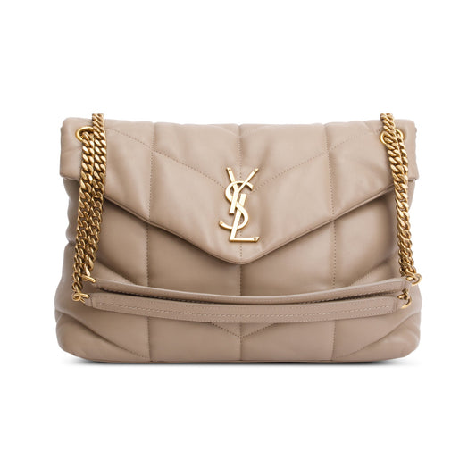 Saint Laurent 2021 Beige Nappa Leather Medium Puffer Loulou Shoulder Bag