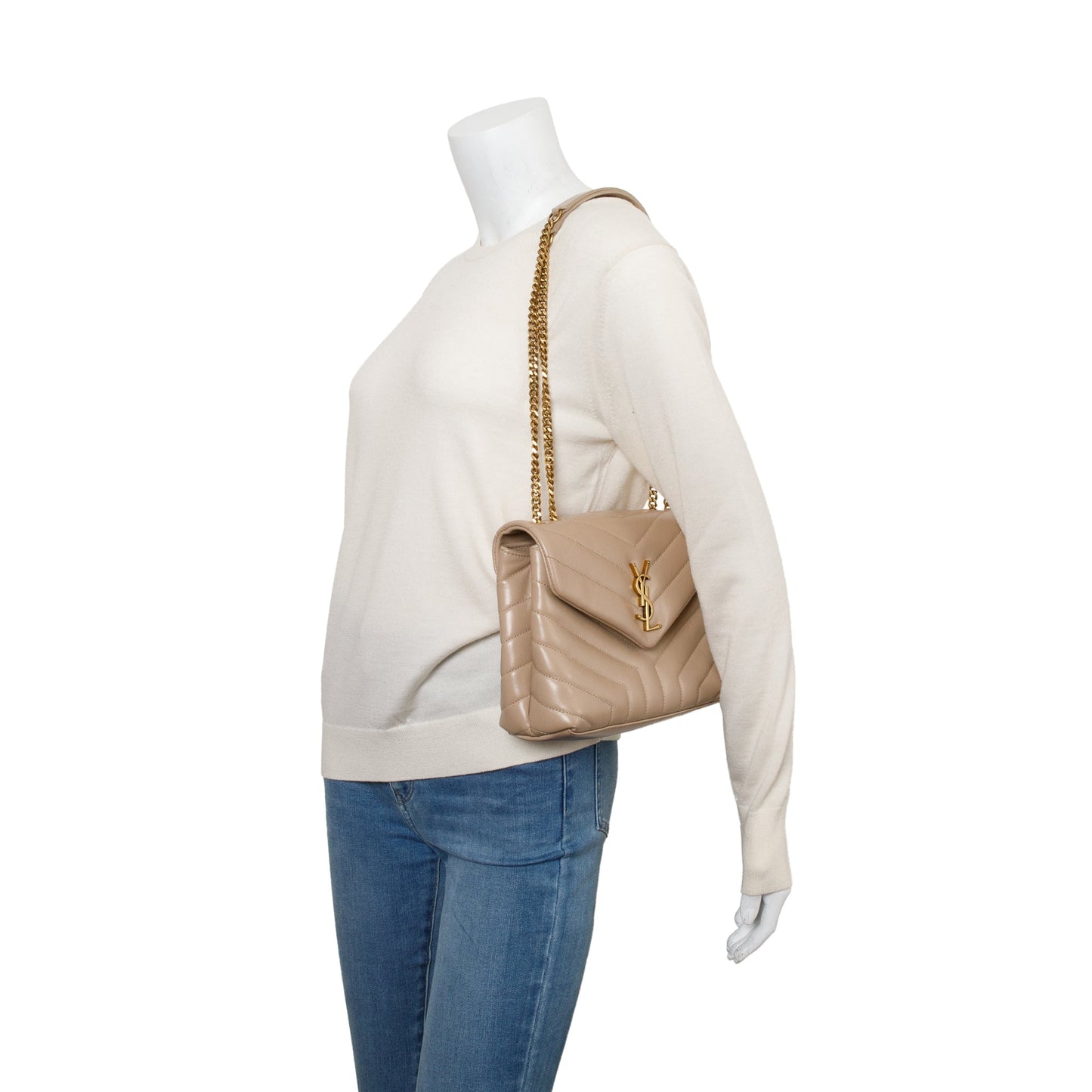 Saint Laurent 2021 Beige Quilted Leather Small Loulou Shoulder Bag