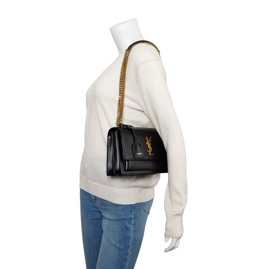 Saint Laurent 2021 Black Calfskin Leather Medium Sunset Shoulder Bag