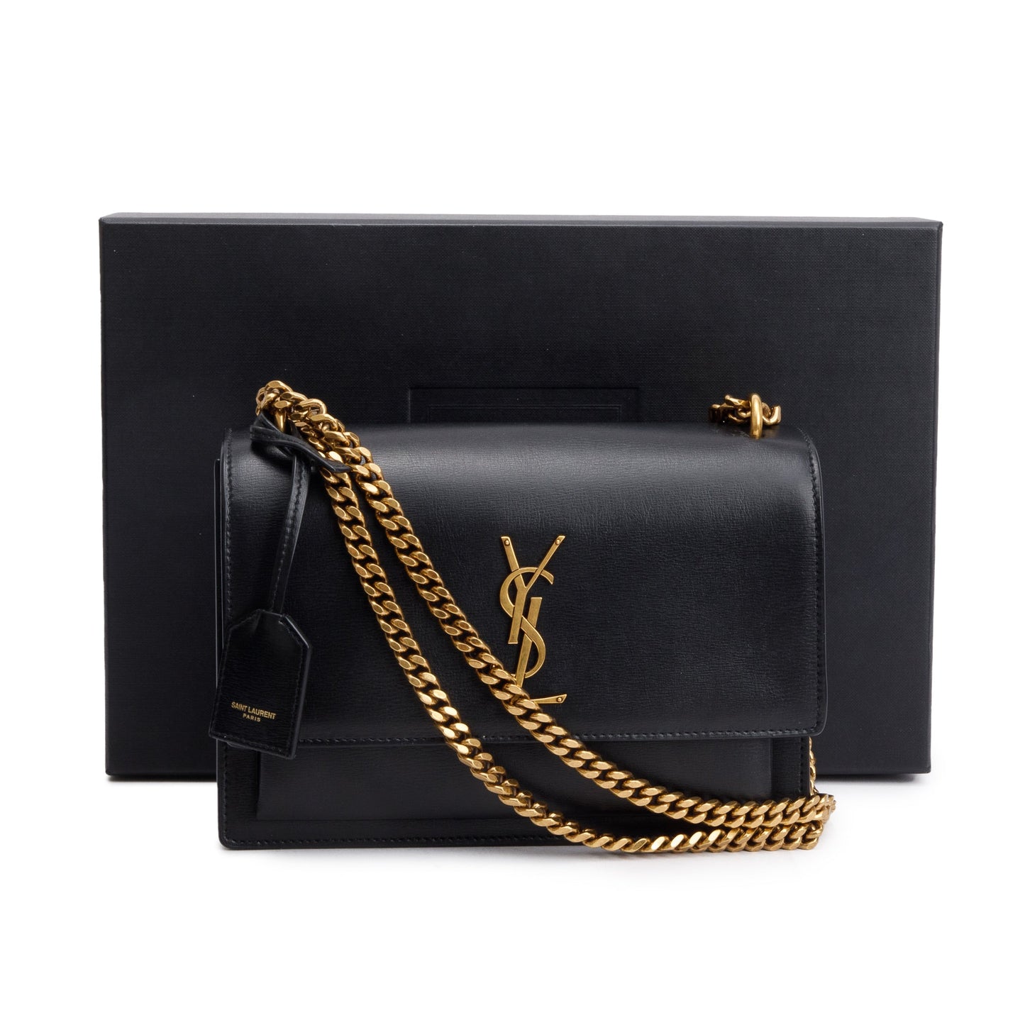 Saint Laurent 2021 Black Calfskin Leather Medium Sunset Shoulder Bag