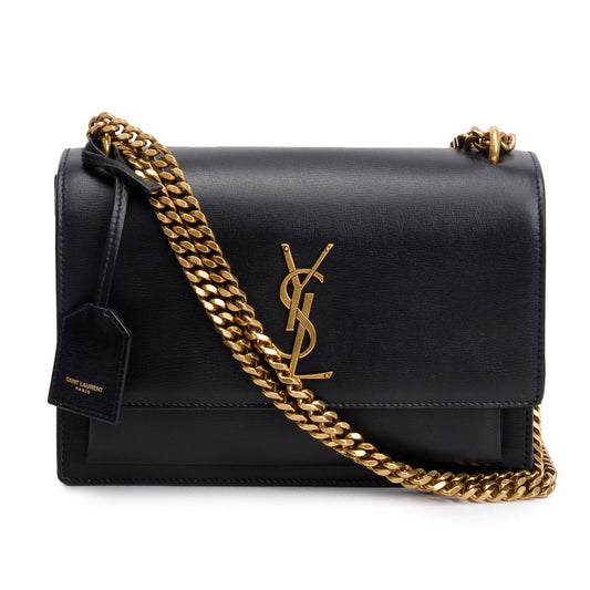 Saint Laurent 2021 Black Calfskin Leather Medium Sunset Shoulder Bag