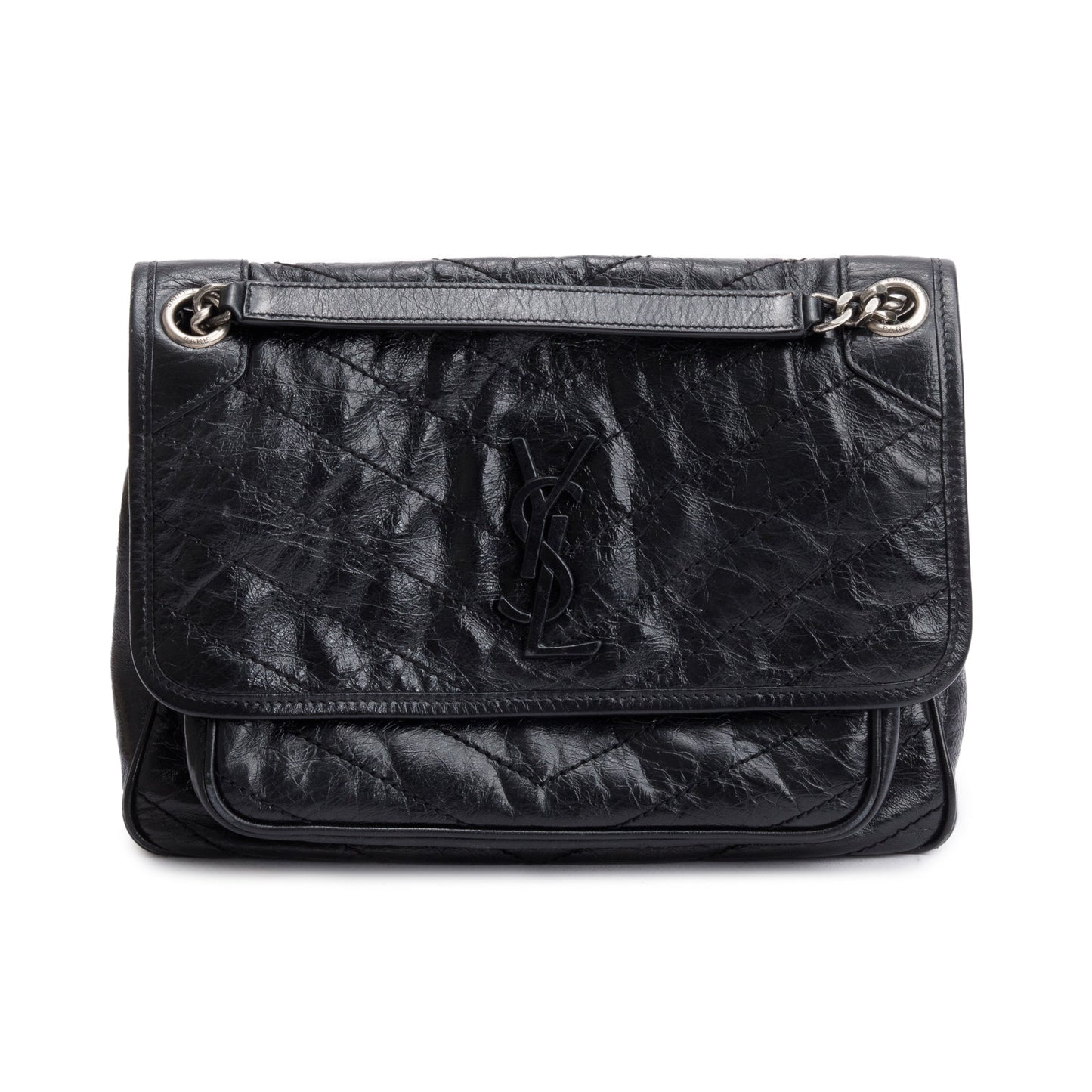 Saint Laurent 2021 Black Crinkled Calfskin Leather Medium Niki Shoulder Bag