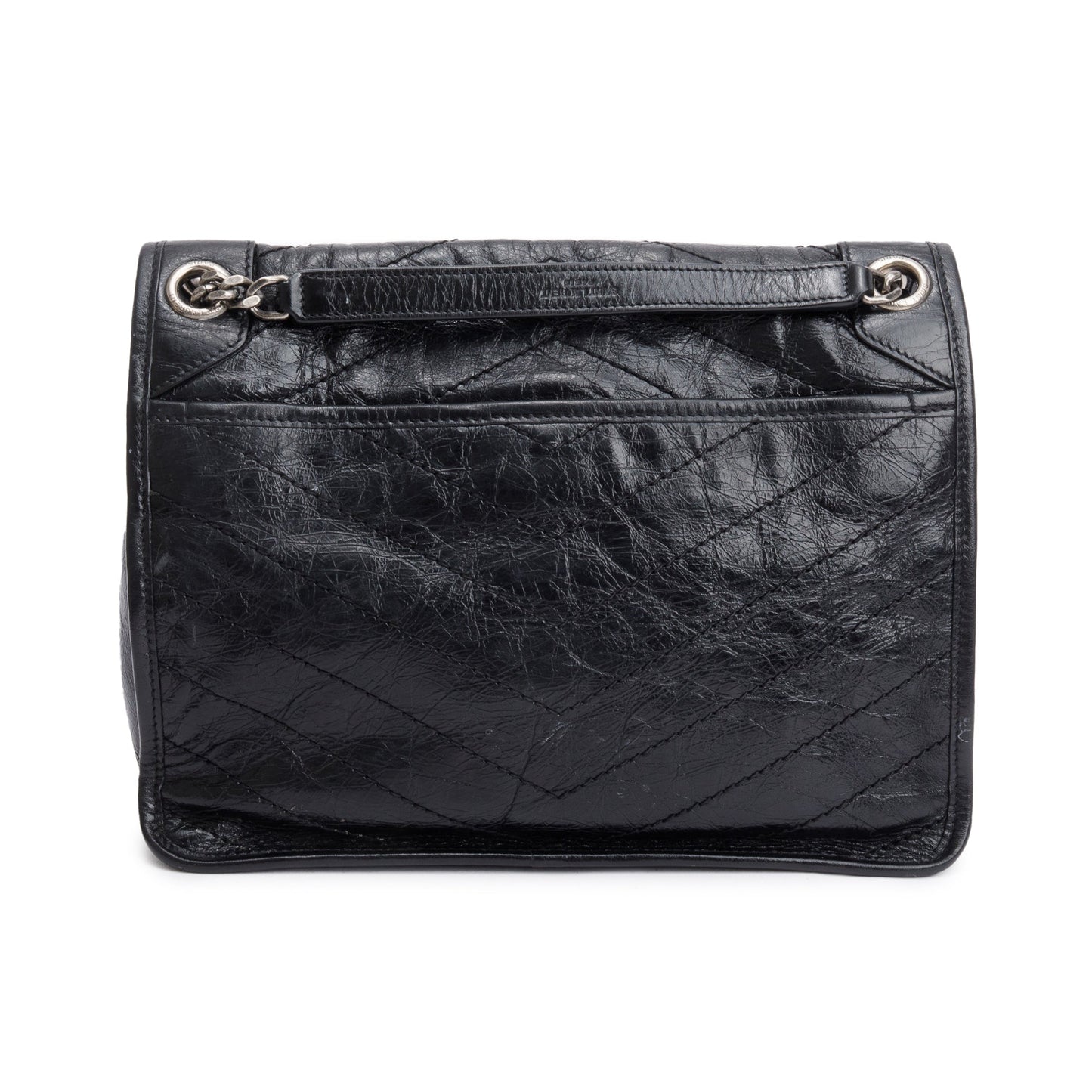 Saint Laurent 2021 Black Crinkled Calfskin Leather Medium Niki Shoulder Bag