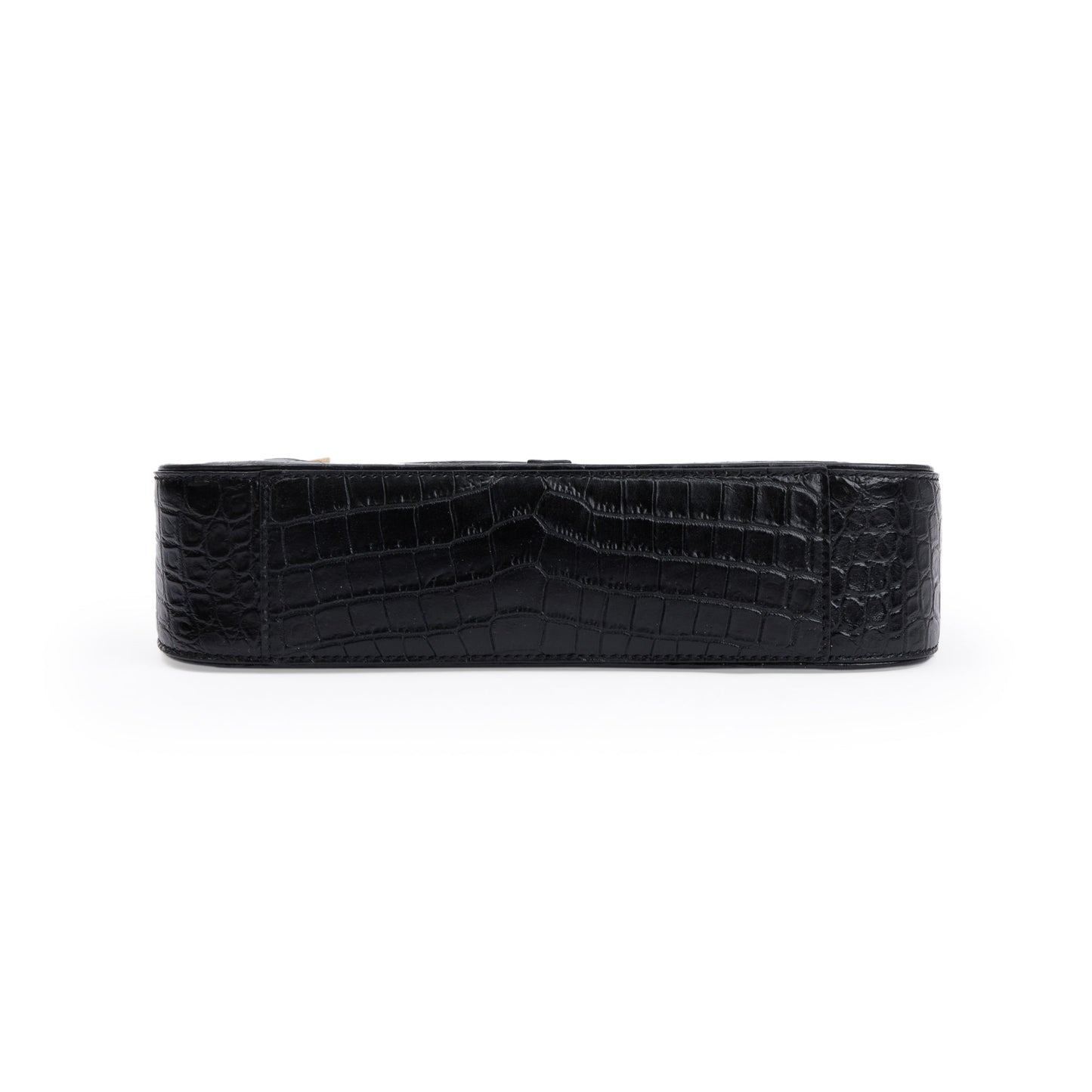 Saint Laurent 2021 Black Croc Embossed Shiny Leather Le 5 A 7 Hobo Bag