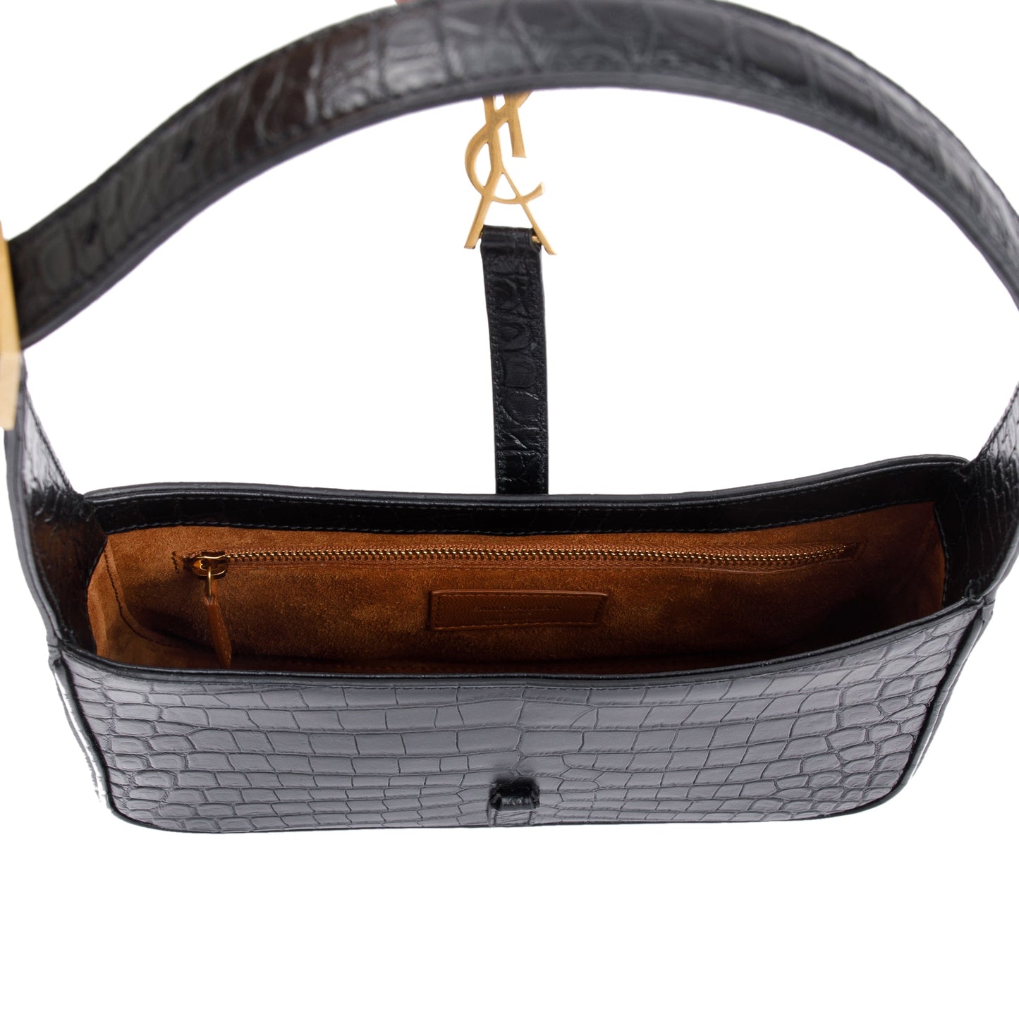 Saint Laurent 2021 Black Croc Embossed Shiny Leather Le 5 A 7 Hobo Bag