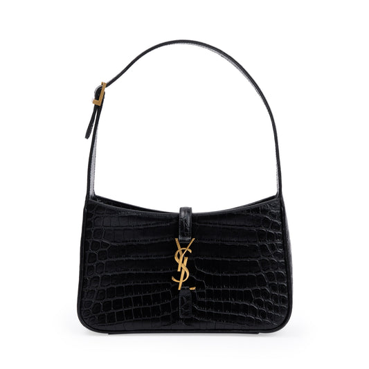 Saint Laurent 2021 Black Croc Embossed Shiny Leather Le 5 A 7 Hobo Bag