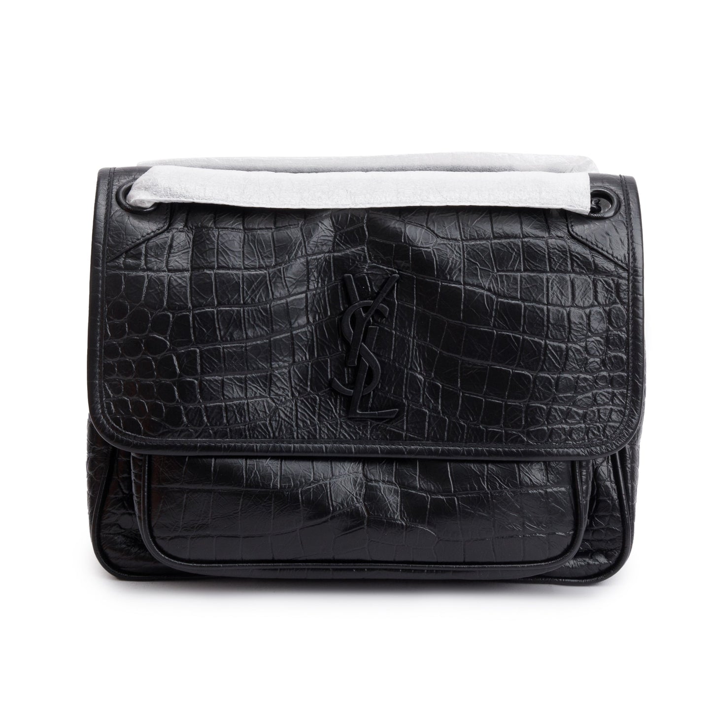 Saint Laurent 2021 Black Crocodile Embossed Calfskin Leather Medium Niki Shoulder Bag