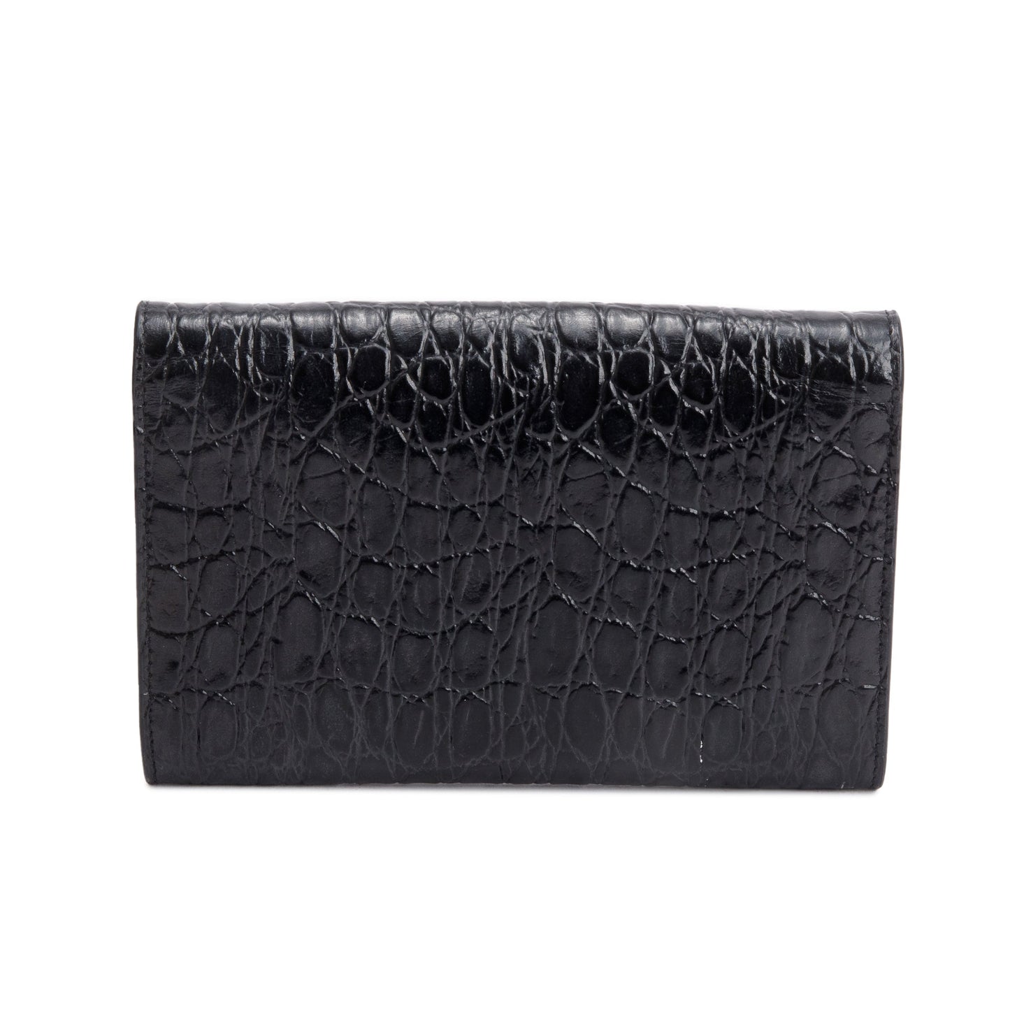 Saint Laurent 2021 Black Crocodile Embossed Leather Uptown Chain Wallet