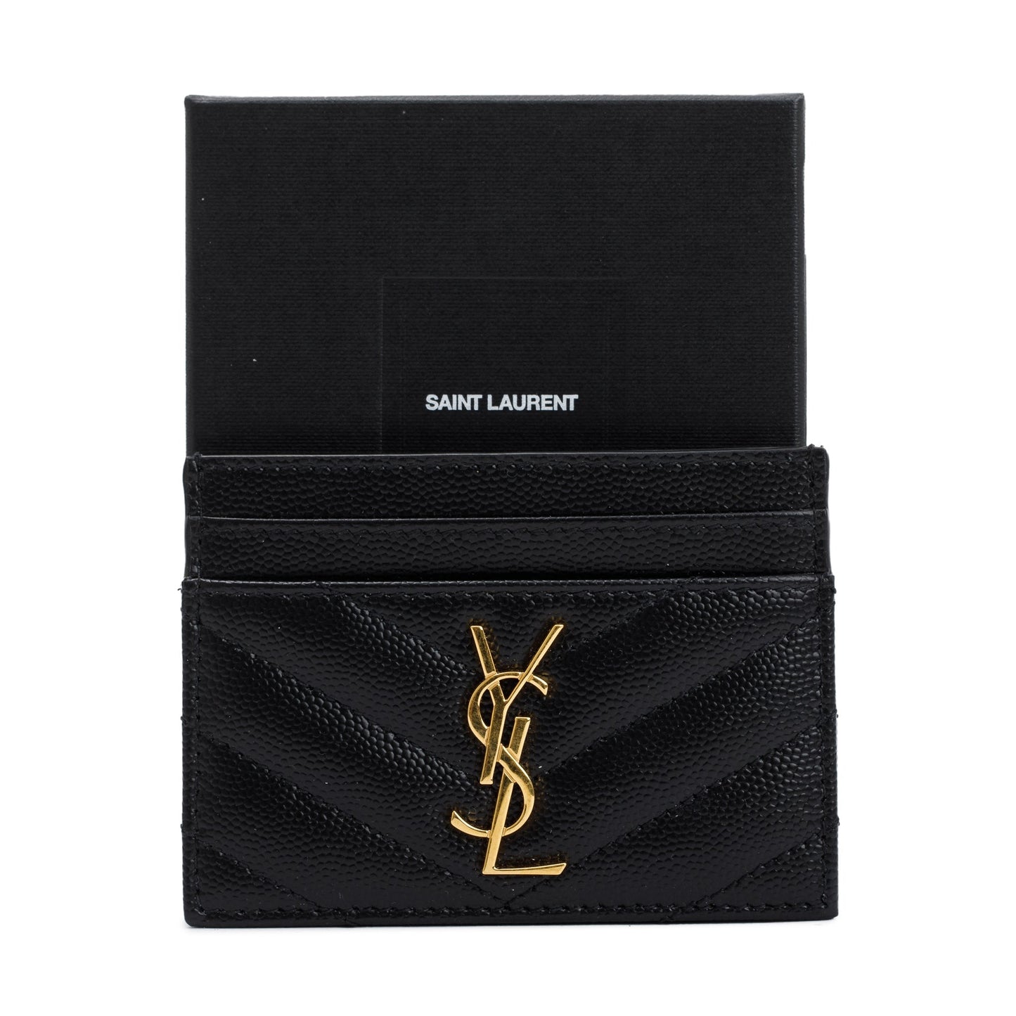 Saint Laurent 2021 Black Grain De Poudre Leather Cassandre Matelasse Card Case