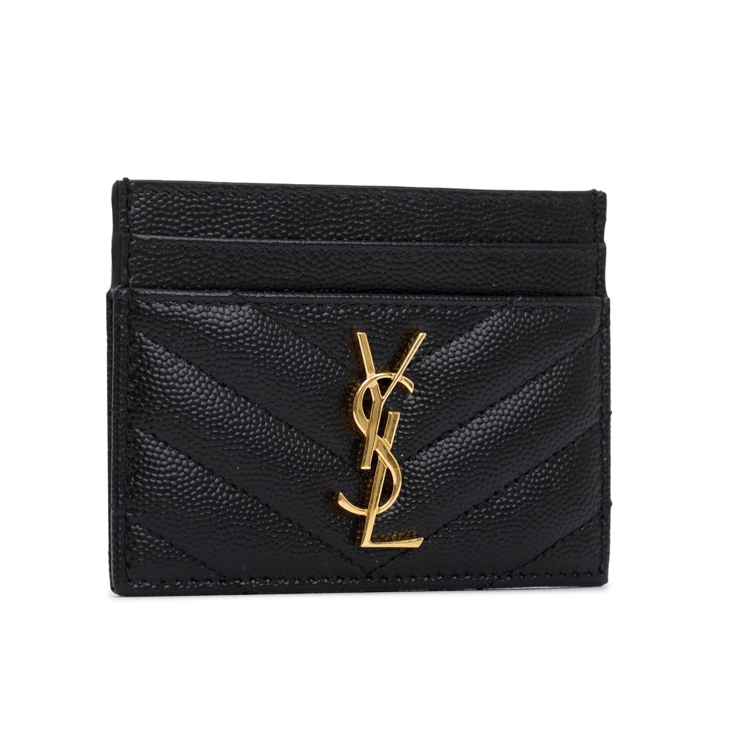 Saint Laurent 2021 Black Grain De Poudre Leather Cassandre Matelasse Card Case